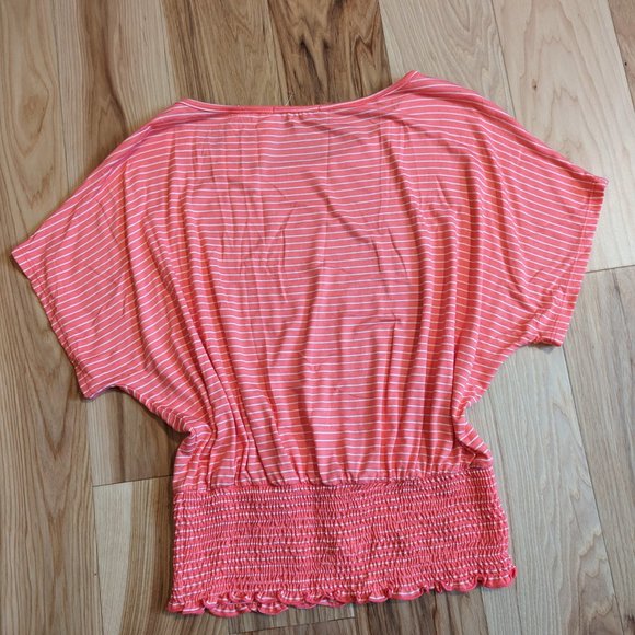 🎉 4 for $25 🎉STACCATO Smocked Bottom Striped Blouse Pink/White Size Medium NWT - Picture 6 of 10